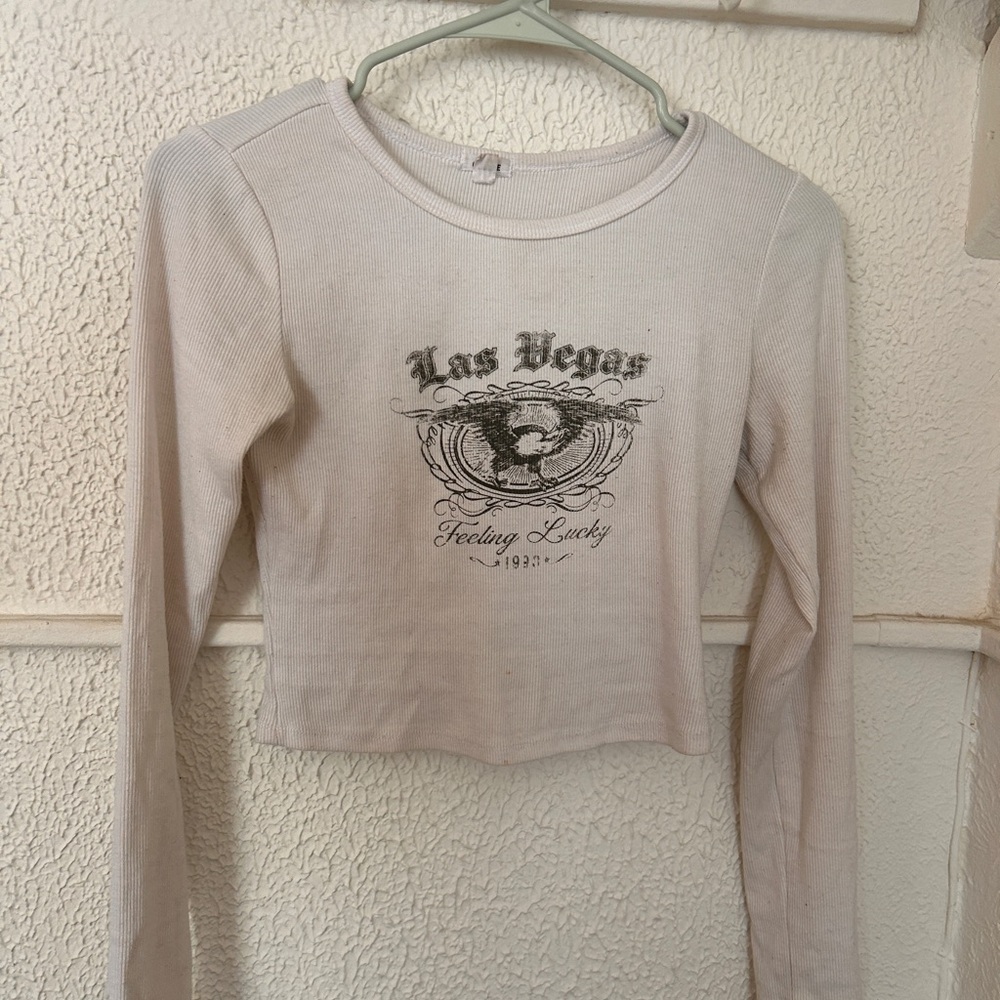 Garage White Graphic Ribbed Top